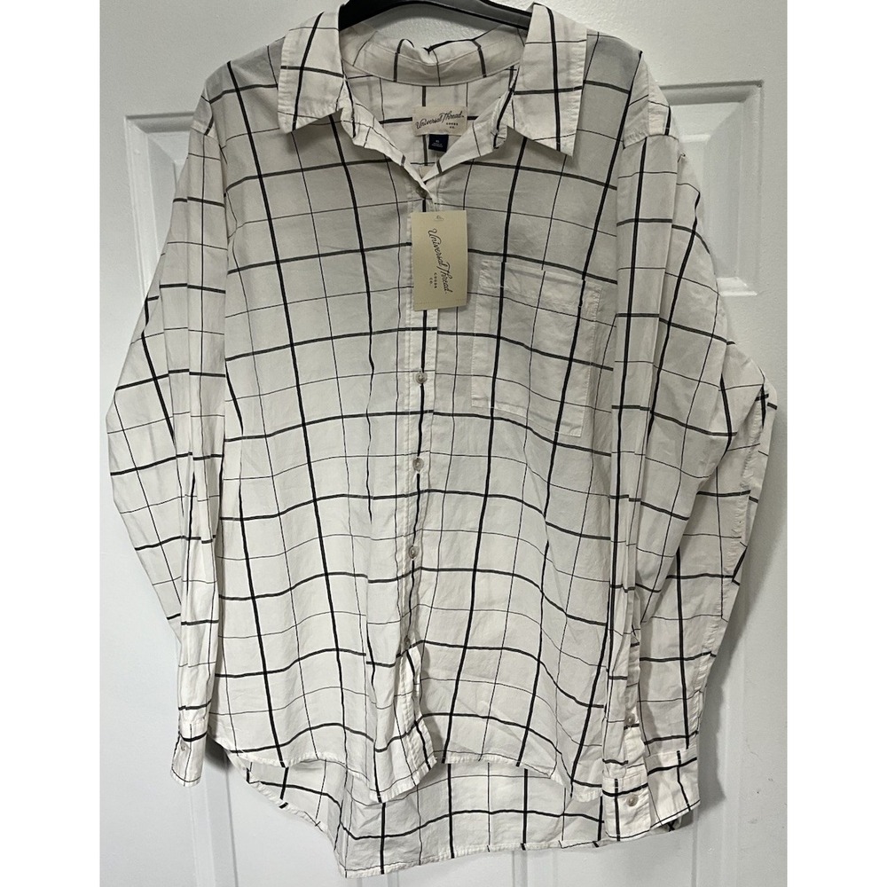Universal Thread White/Black Check Button-Up Business/Casual Shirt Men's XL